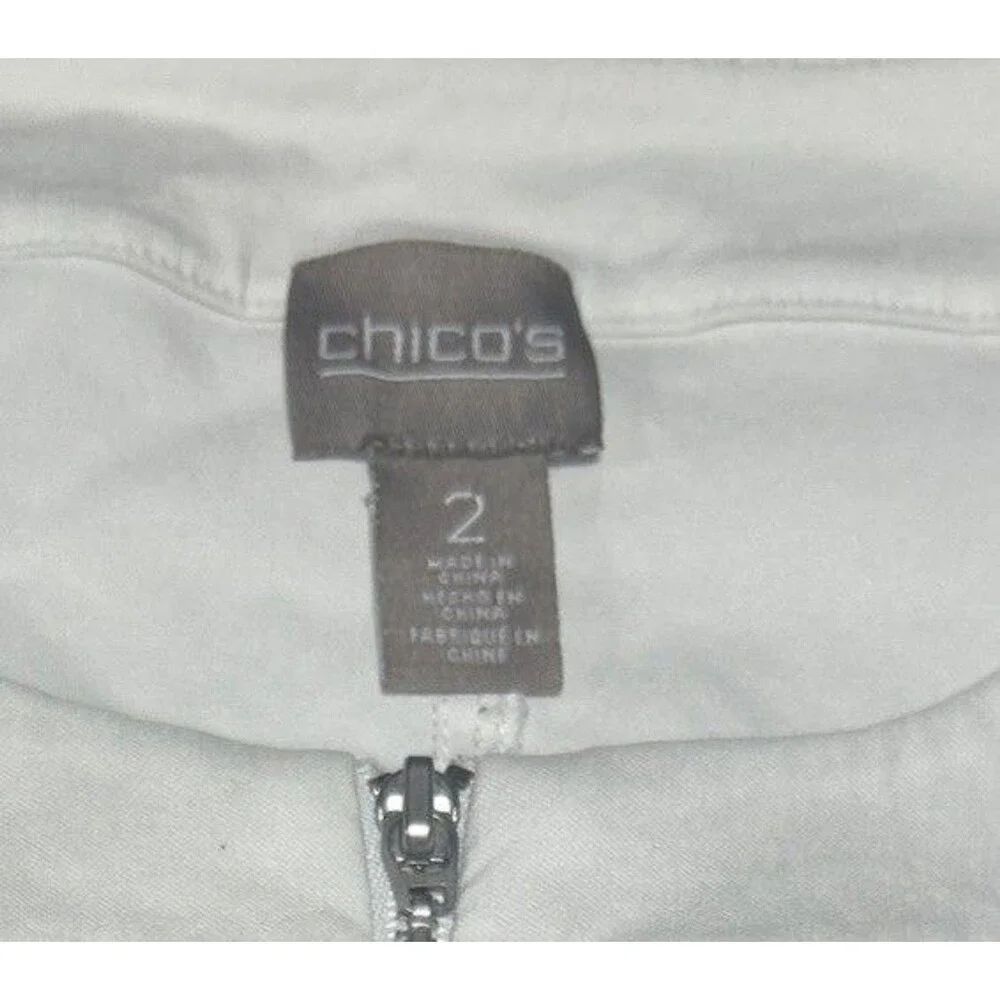 Chico's Women's Size 2 Zip Up Jacket White Lightweight Rayon Blend